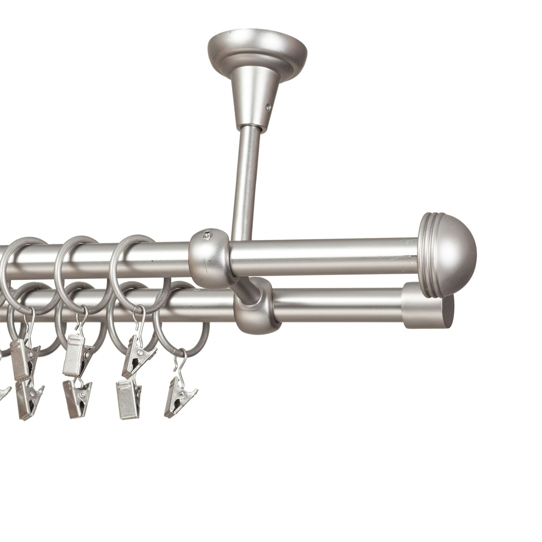 Metal Double Curtain Pole Rail Rod Set 16 16mm Satin Chrome Ceiling Metal Double Curtain Pole Rail Rod Set 16