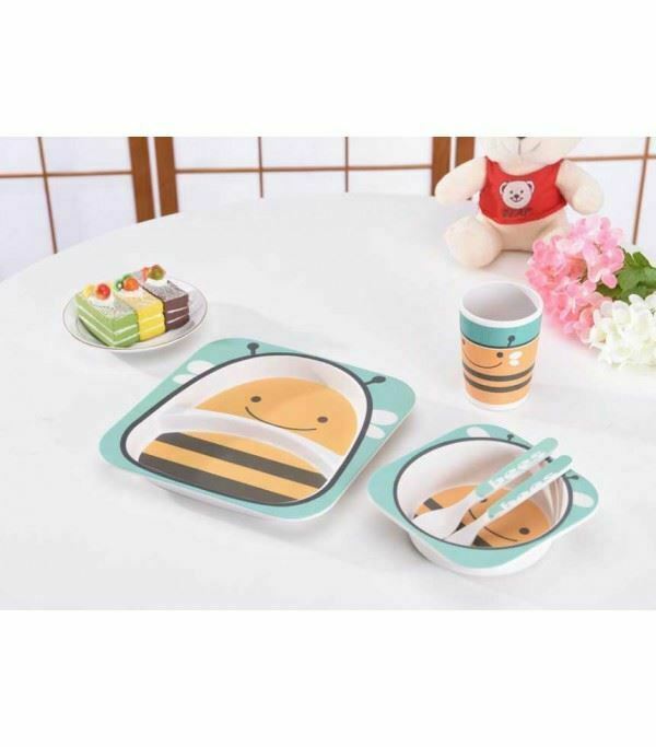 Set Of 5 PCS Baby Kids Tableware Bamboo Ware Dinner Breakfast Eco Dish Bowl Cup