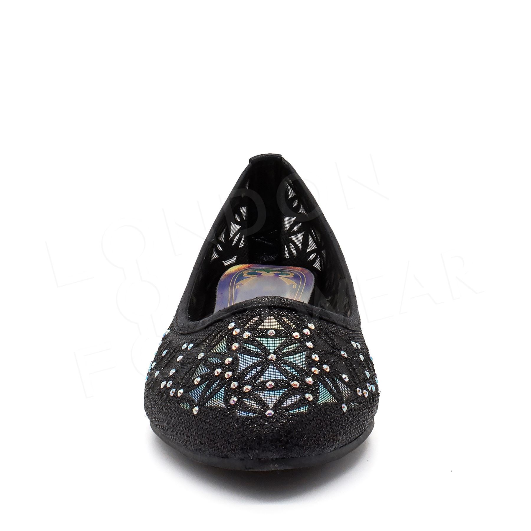 New Womens Diamante Flats Ladies Point Ballet Pumps Ballerinas Dolly Shoes 3-9