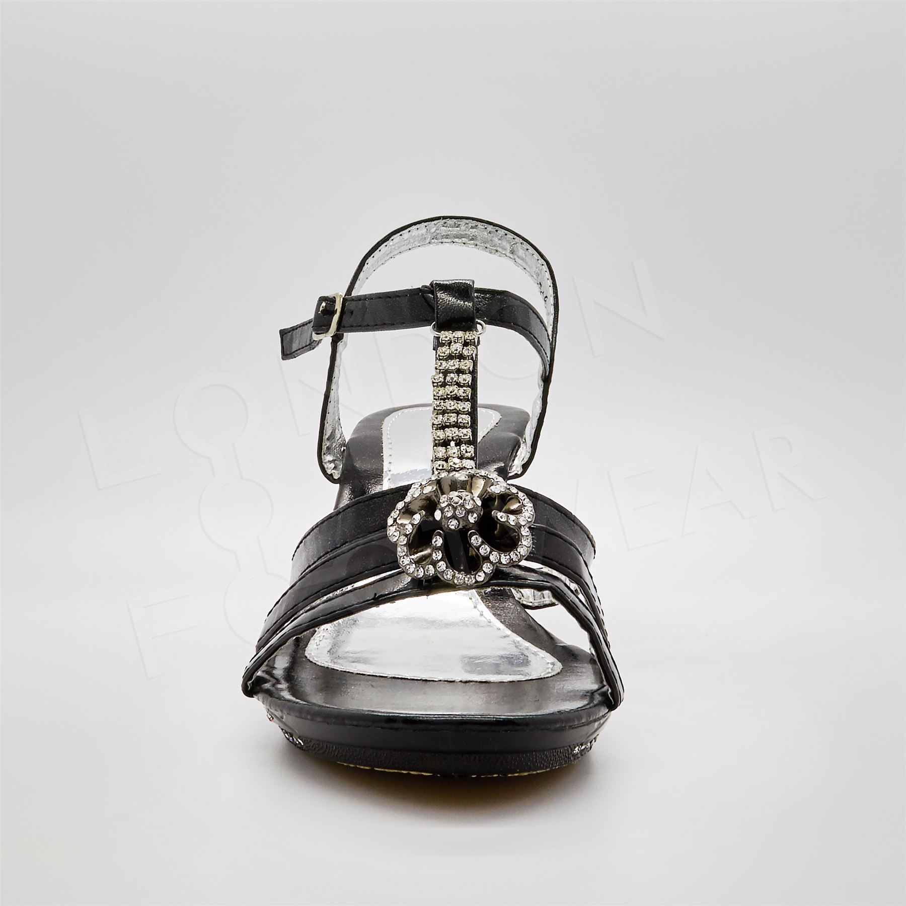 Girls Diamante Bridal Sandals Low Kitten Heel Shoes Party Bridesmaid Wedding UK