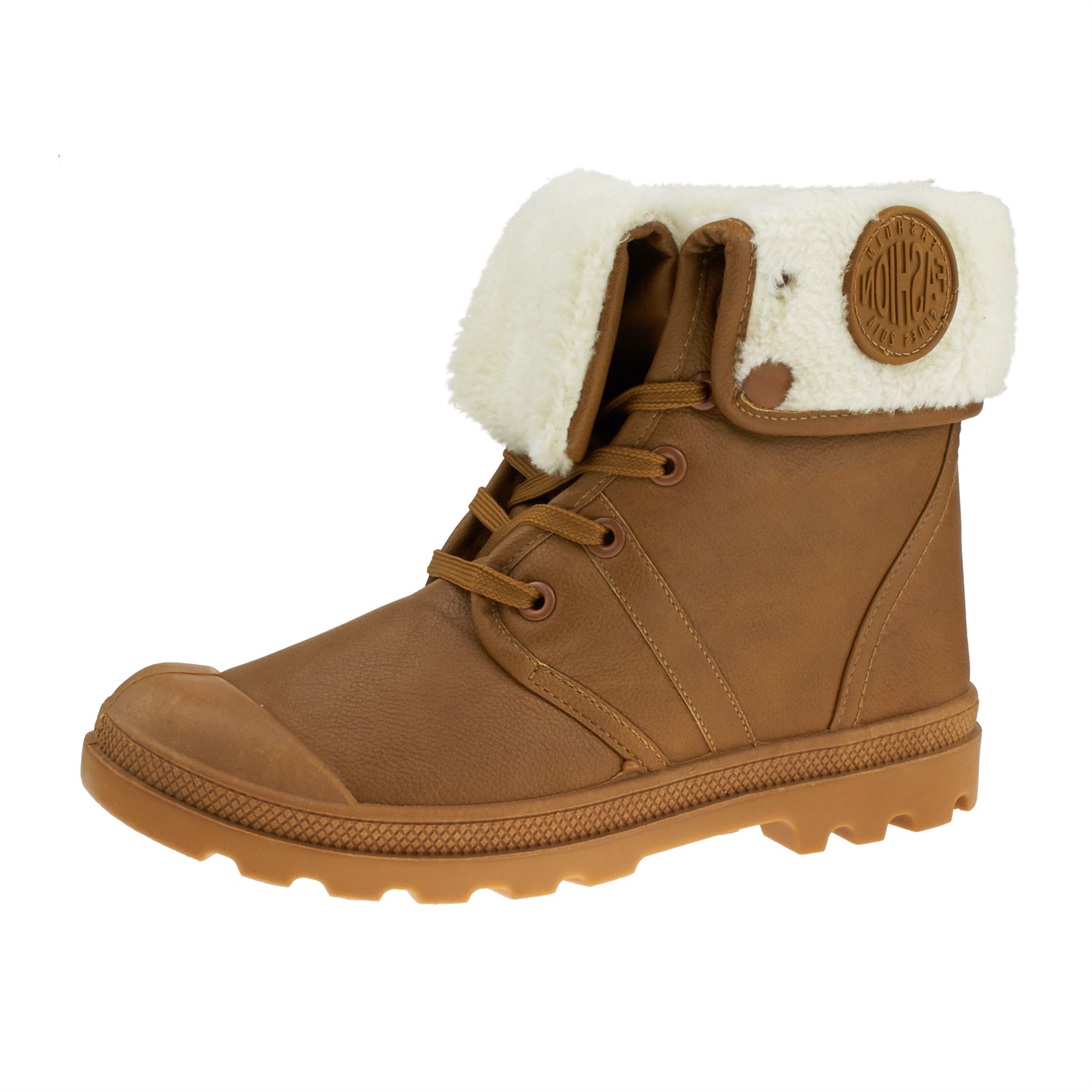 Womens Fur Lined Ankle Boots Ladies Combat Army Lace Up Shoes Winter Grip Sole