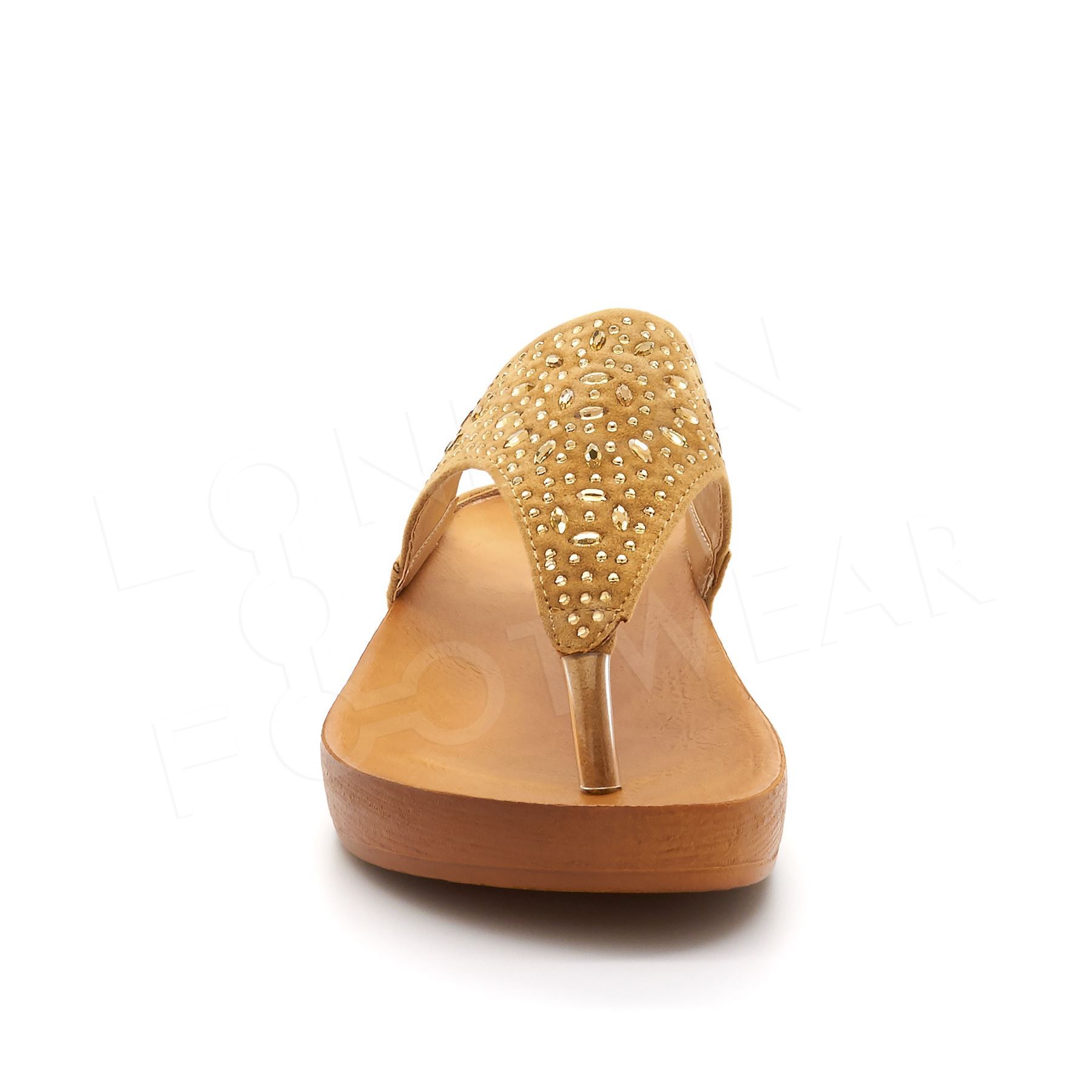 Ladies Flat Low Wedge Diamante Flip Flops Womens Summer Beach Toe Post Sandals