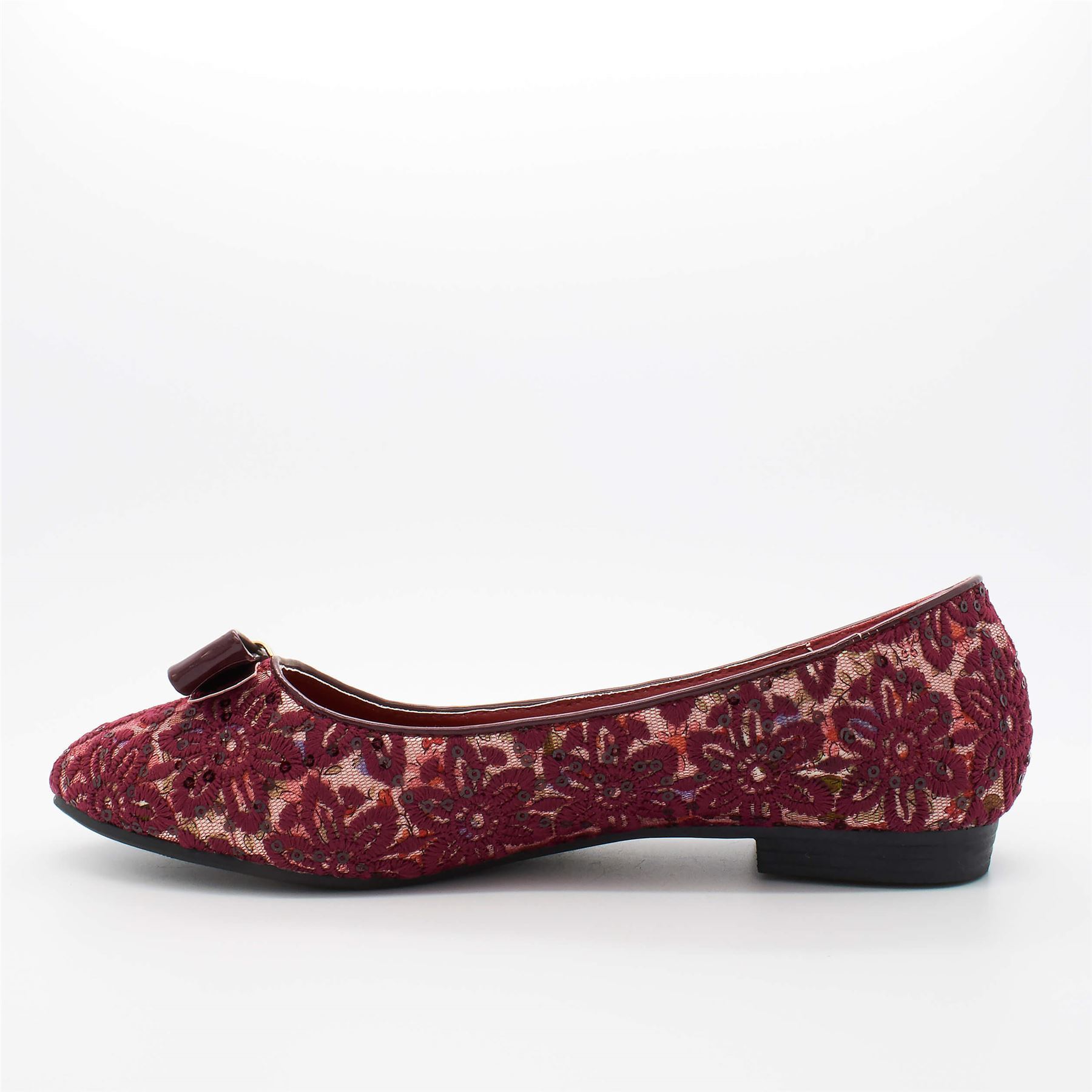New Womens Ladies Ballerina Dolly Flower Flat Patent Bow Ballet Pumps Shoes Size