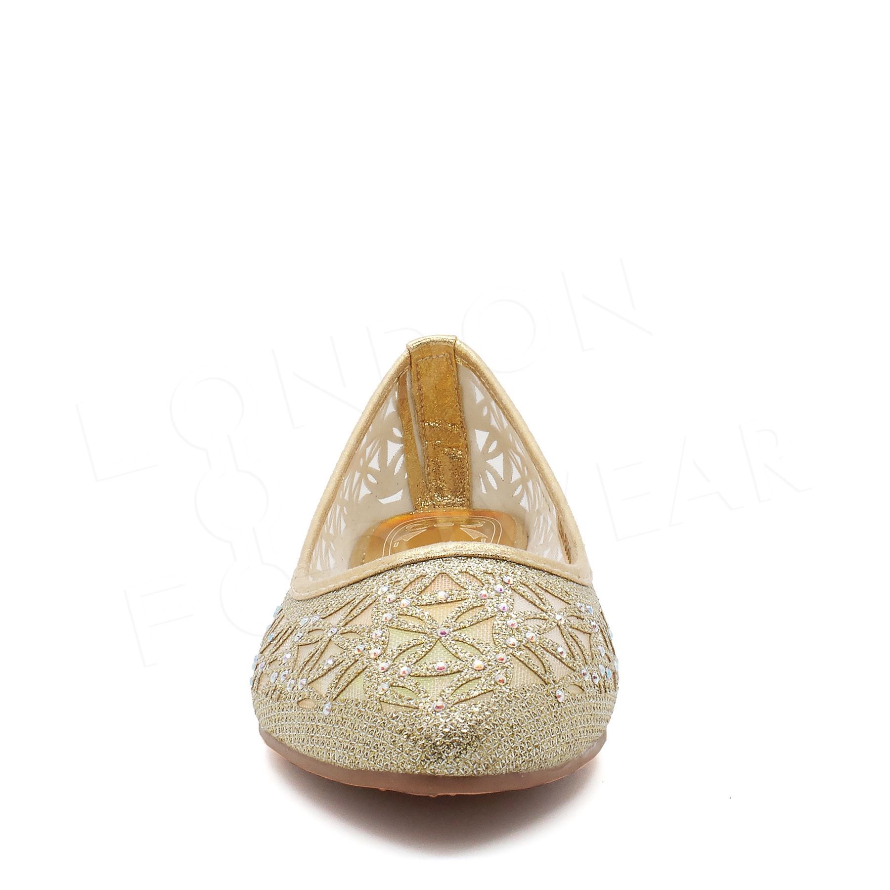 New Womens Diamante Flats Ladies Point Ballet Pumps Ballerinas Dolly Shoes 3-9
