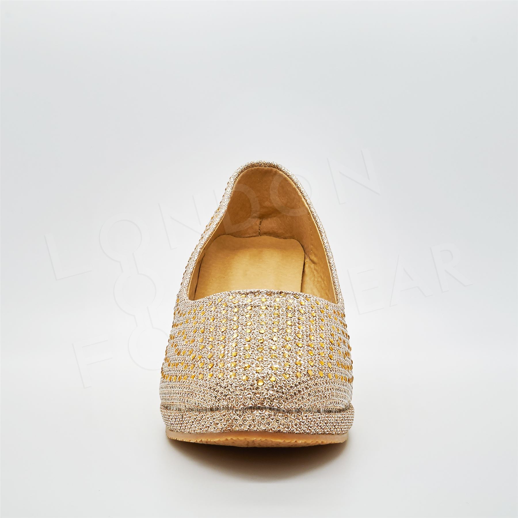 New Girls Diamante Low Wedge Heel Court Shoes Party Evening Wedding Slip On Size
