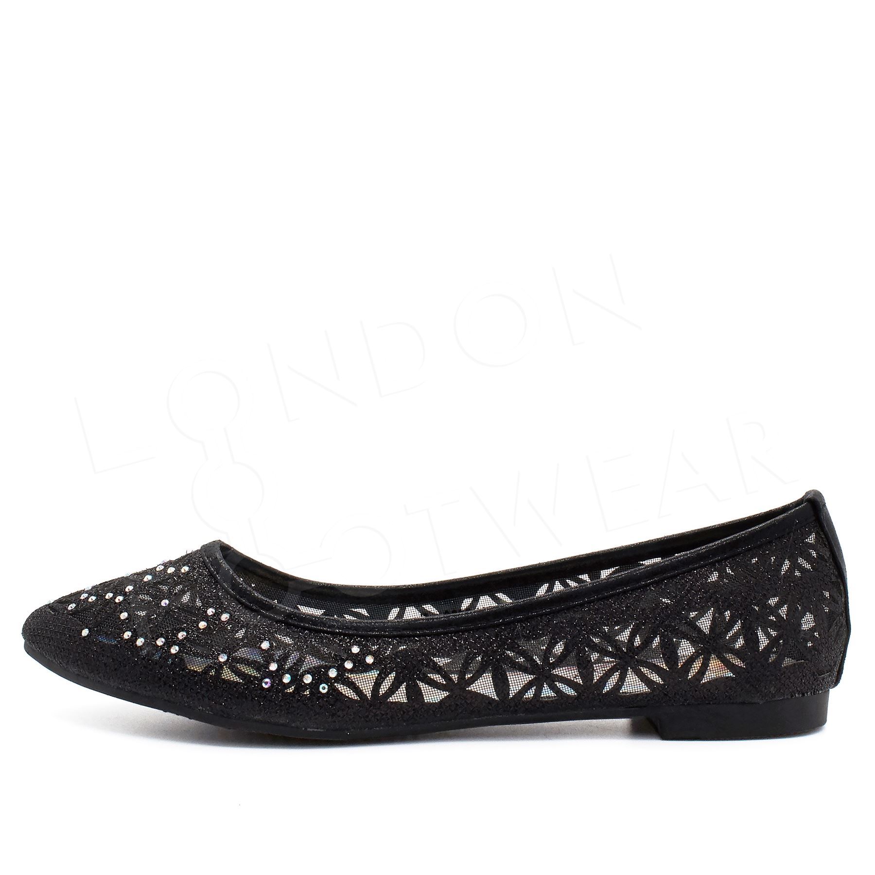 New Womens Diamante Flats Ladies Point Ballet Pumps Ballerinas Dolly Shoes 3-9