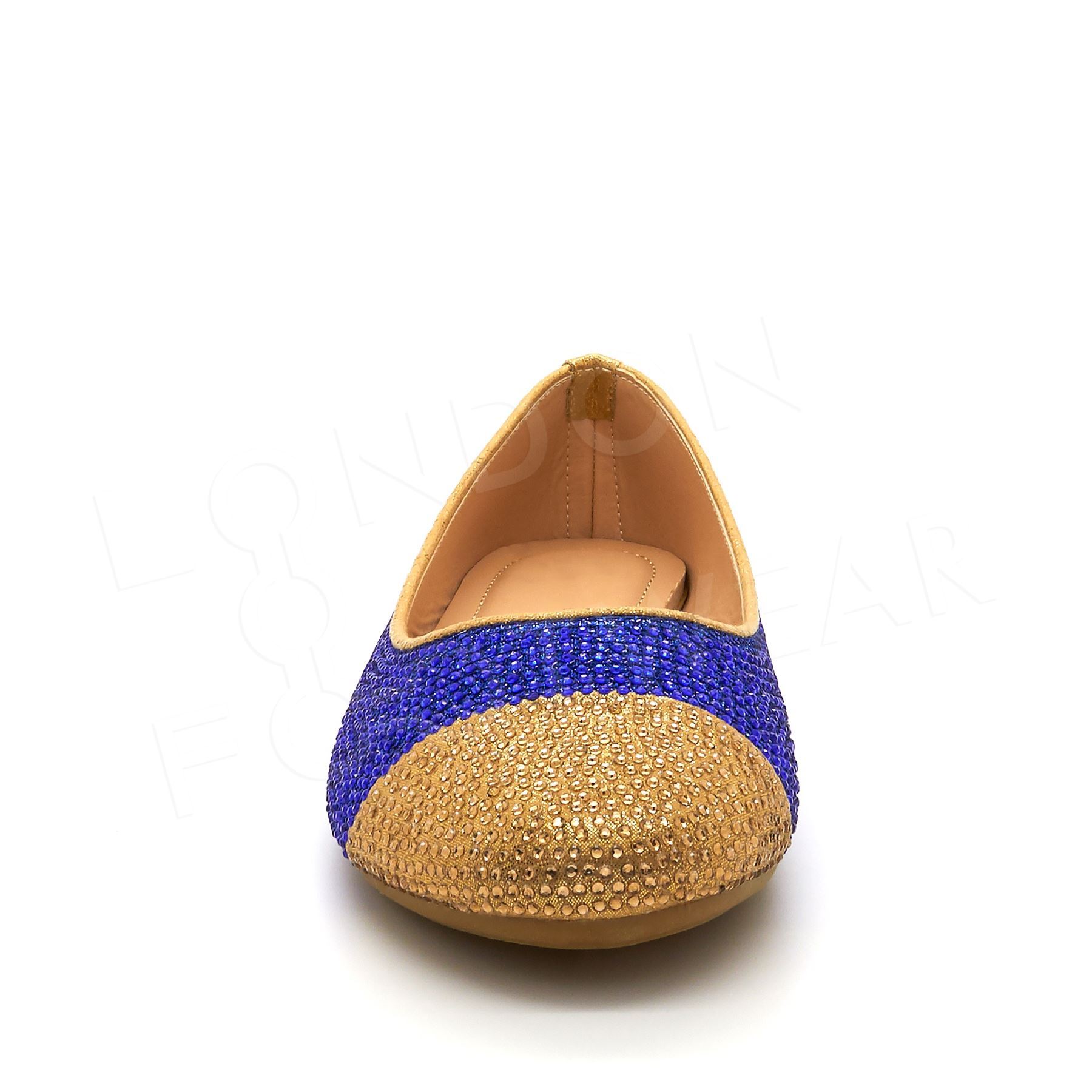 Womens Ladies Flat Diamante Ballerina Pumps New Ballet Dolly Crystal Party Shoes