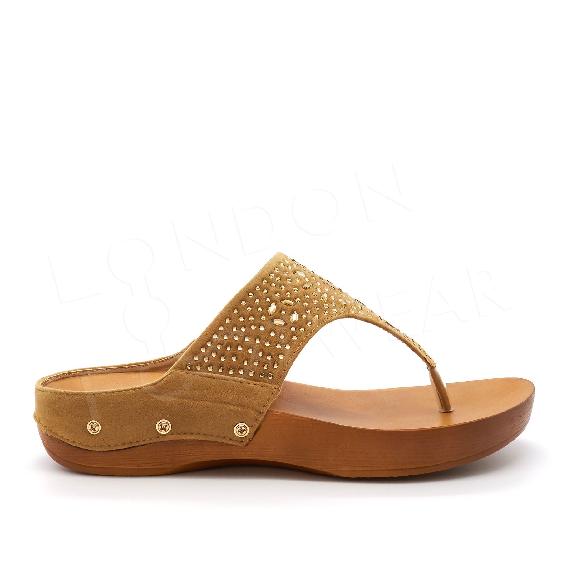 Ladies Flat Low Wedge Diamante Flip Flops Womens Summer Beach Toe Post Sandals
