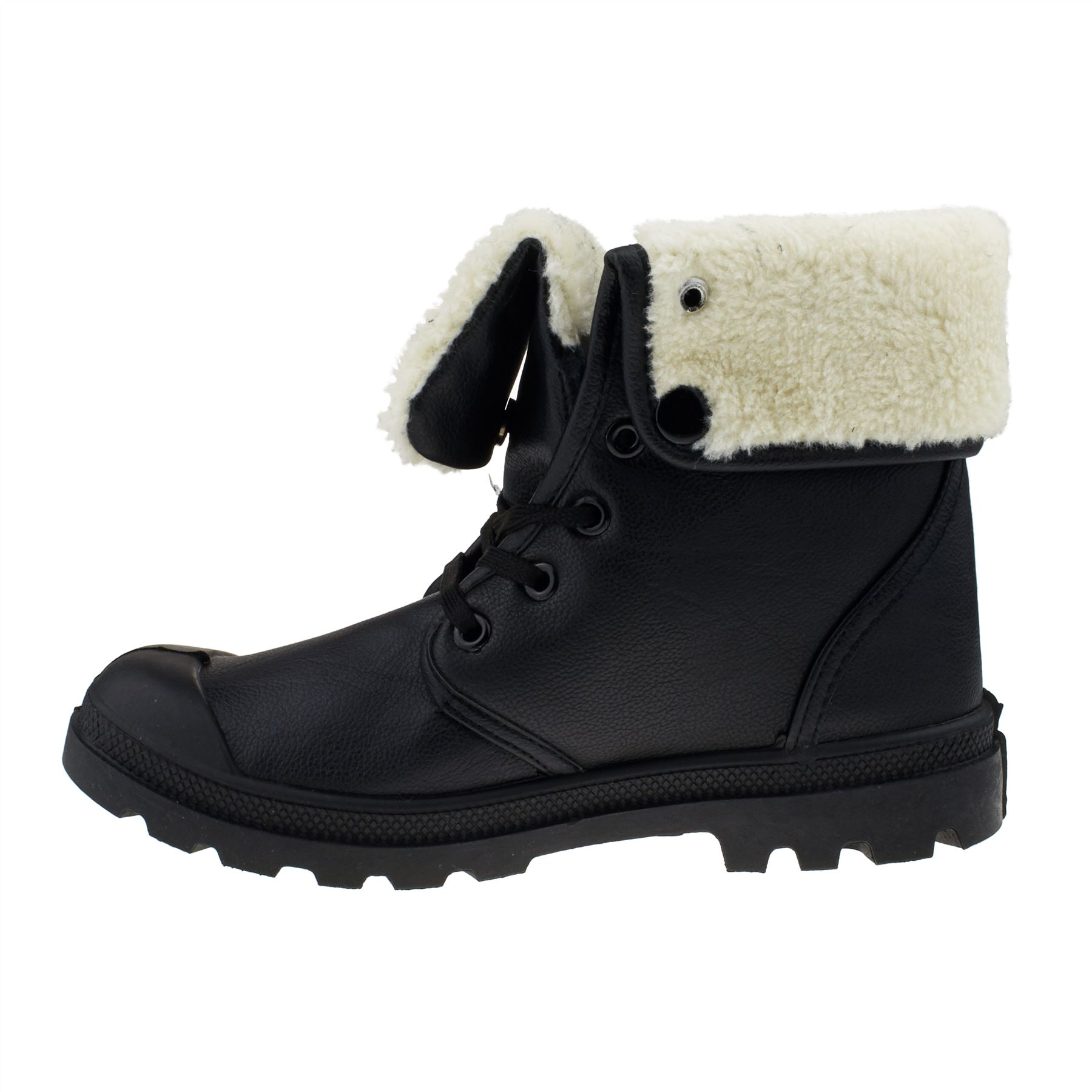 Womens Fur Lined Ankle Boots Ladies Combat Army Lace Up Shoes Winter Grip Sole