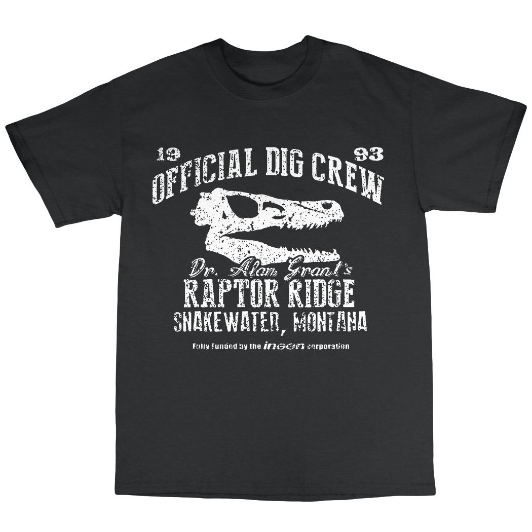 Dr Alan Grant/'s Raptor Ridge T-Shirt 100/% Cotton Dinosaur Official Dig Crew