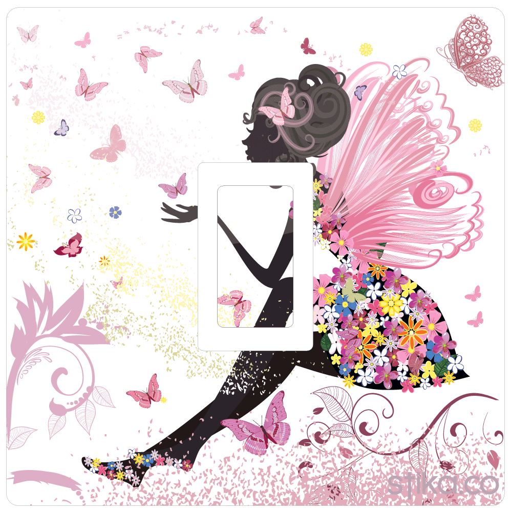 Pink Fairy Princess Butterfly /& Flowers Single Light Switch Cover Skin sticker
