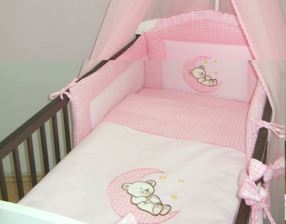 3 Pce Baby Cot Cotbed Bumper Set Duvet Cover Pillowcase Bear Moon Embroidery