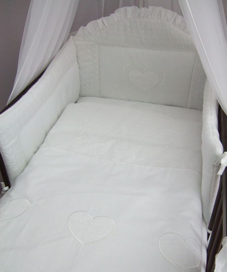 Hearts Cot Bed Luxury 7 Piece Embroidered Baby Canopy Bedding Set For Cot