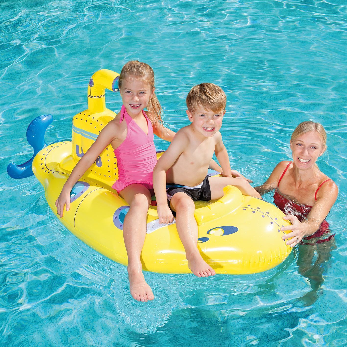 Yellow PACK OF 2 Inflatable Boat Float Ride-On Submarine Rider with Periscope