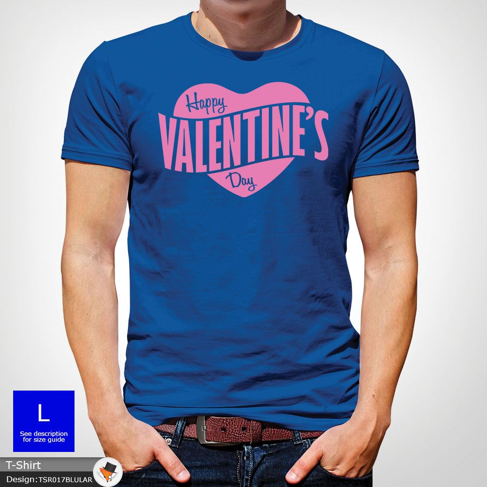 Mens Boys Happy Valentines Day Heart Logo Party Designer T Shirt Top Blue