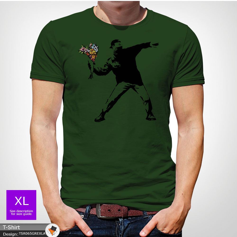 BANKSY FLOWER THROWER STREET ART Tshirt Unisex T Shirt Christmas Black
