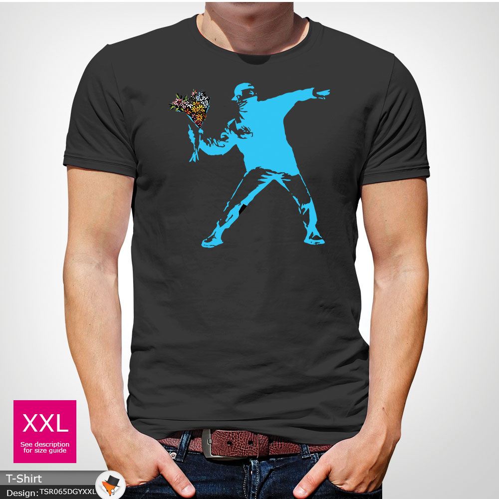 BANKSY FLOWER THROWER STREET ART Tshirt Unisex T Shirt Christmas Black