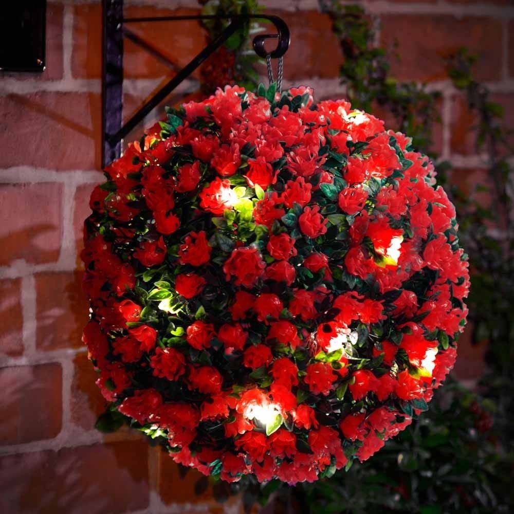 20 LED SOLAR POWERED ROSE TOPIARY BALL BOXWOOD HANGING GARDEN LIGHT ORNAMENT