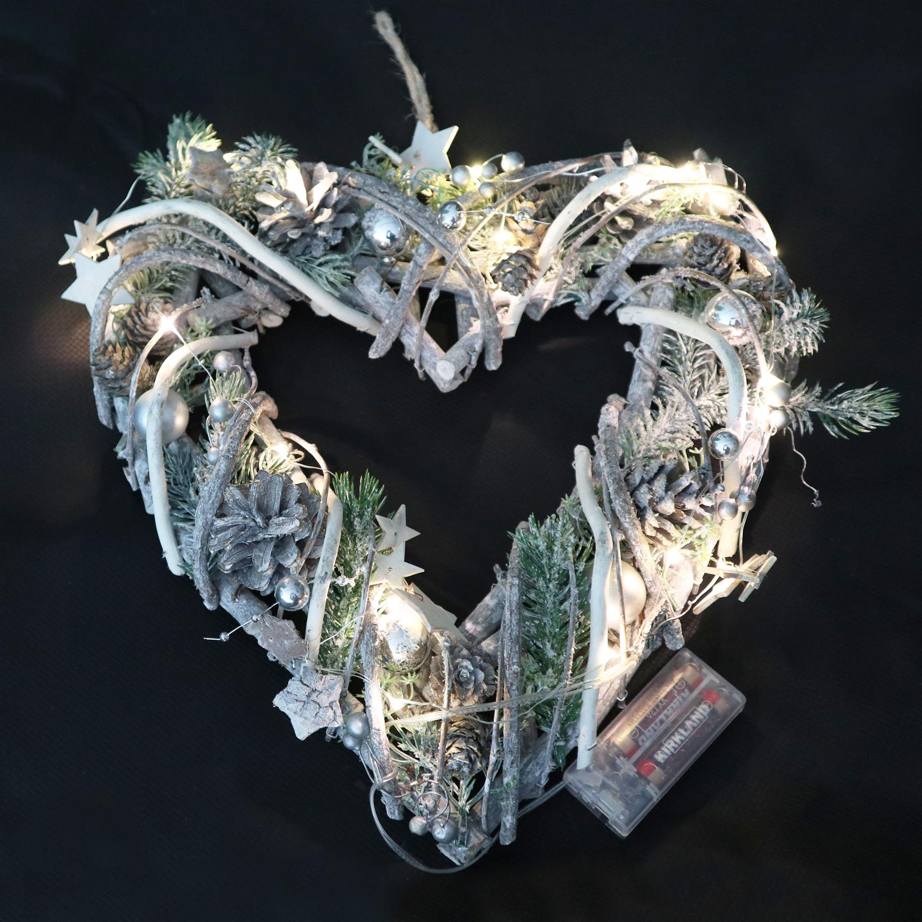 LED Lights Wooden Heart Wreath Star Christmas Decorative Showpiece Xmas Decor