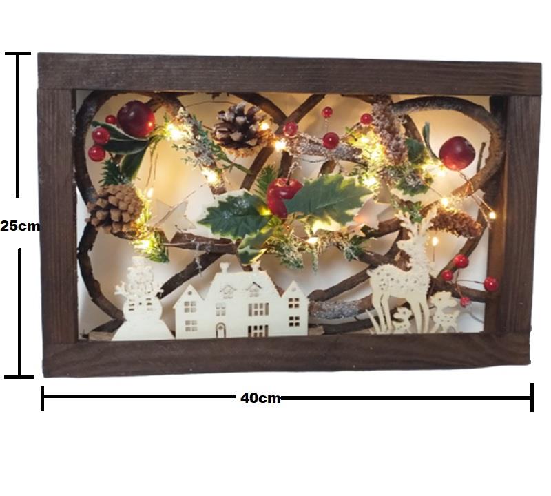 Natural LED 3D Frame PreLit Christmas Xmas Party Wall Hanging Ornament