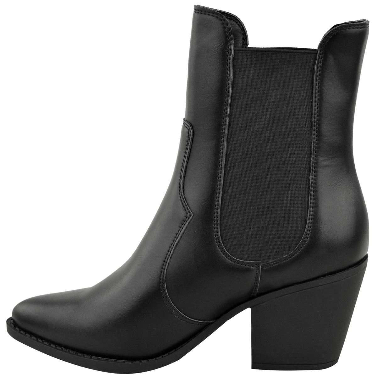 Womens Ladies Mid High Block Cuban Heel Ankle Boots Pointed Stretch Pull On Shoe