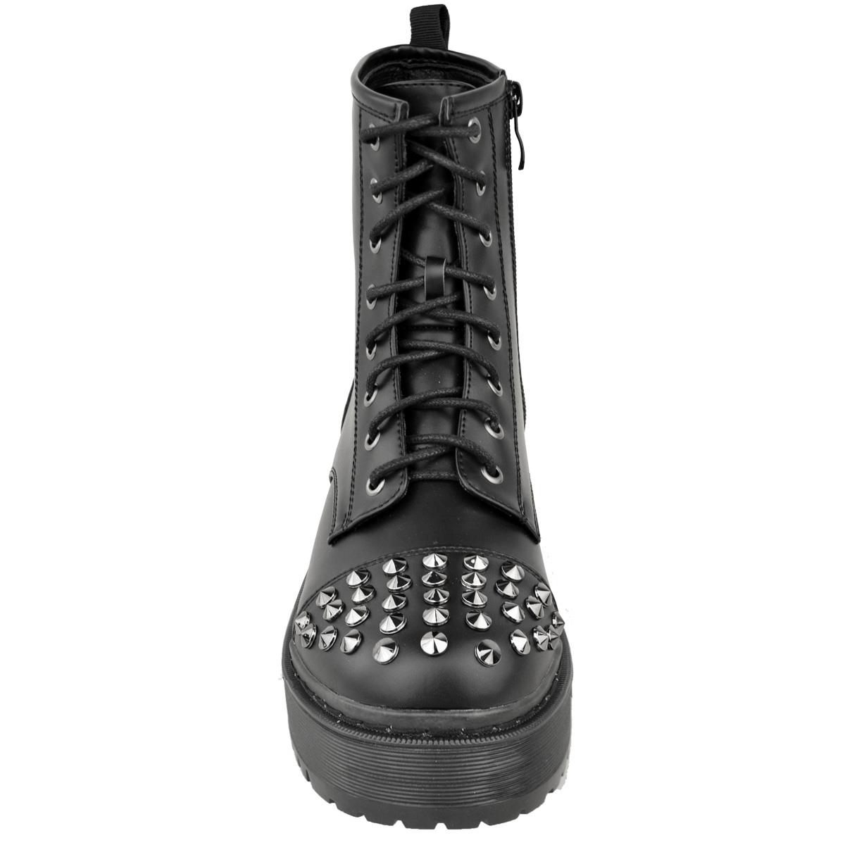 Womens Ladies Studded Chunky Ankle Boots Worker Platform Punk Goth Embellished