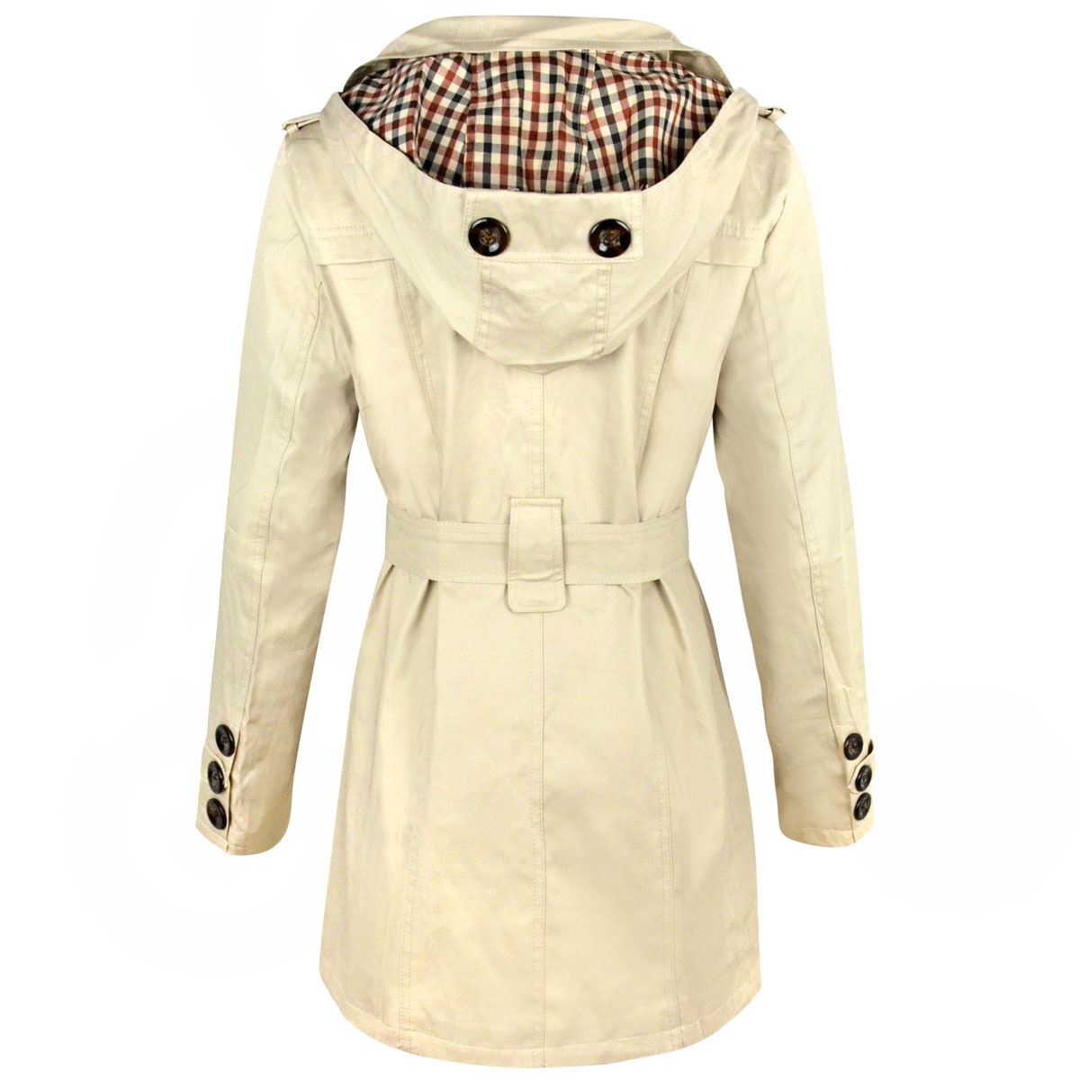 Womens Ladies Double Breasted Button Jacket Belted Buckle Mac Trench Coat Size