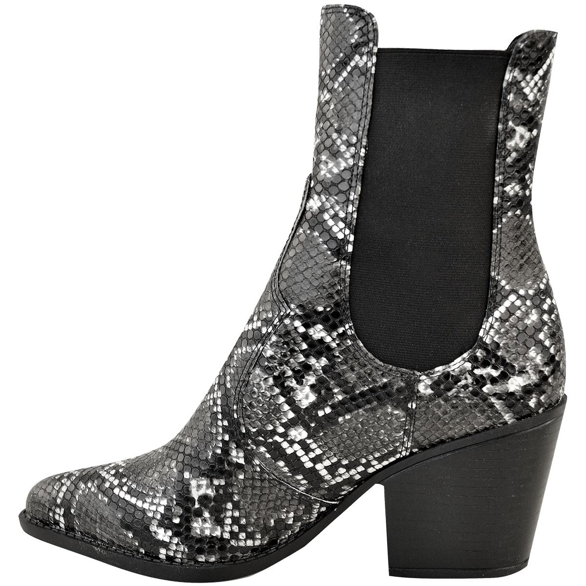 Womens Ladies Mid High Block Cuban Heel Ankle Boots Pointed Stretch Pull On Shoe