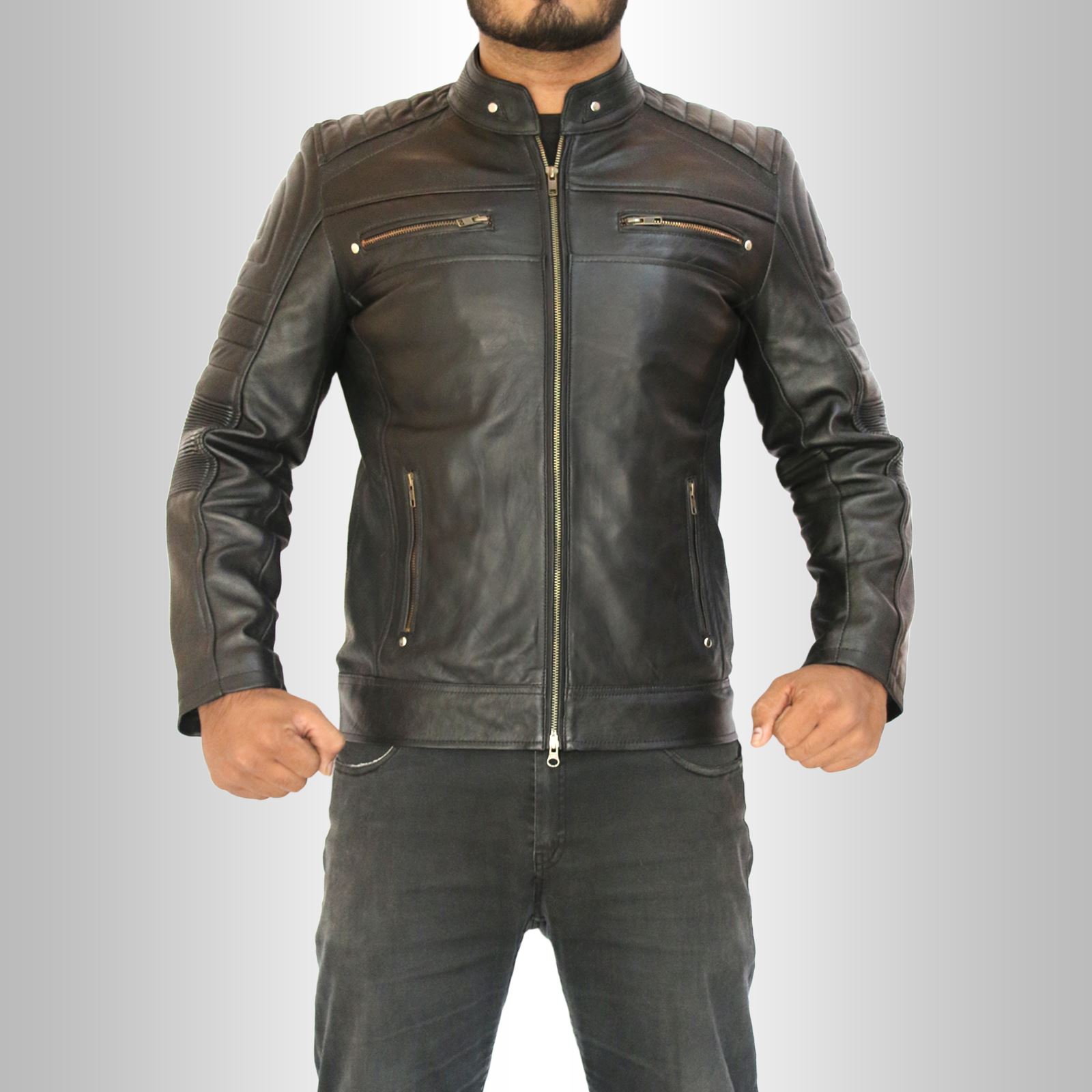 Men/'s Biker Vintage Motorcycle Distressed Brown Cafe Racer Leather Jacket