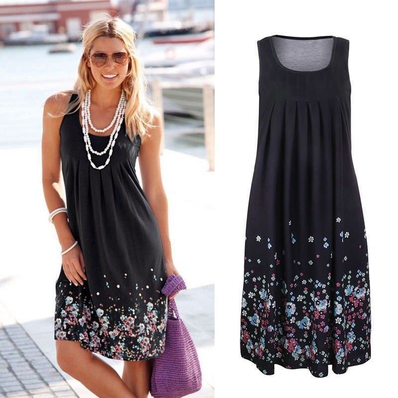 Da Donna Estate Senza Maniche Floreale Boho Festa spiaggia Loose Midi Donna Abito Lungo