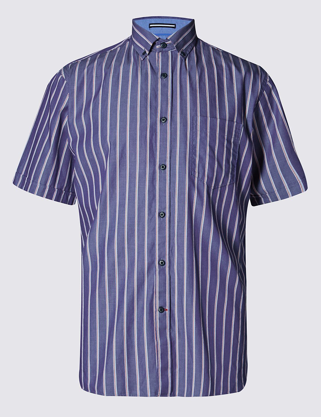 EX M/&s Marks and Spencer Puro Cotone Manica Corta Camicia A Righe