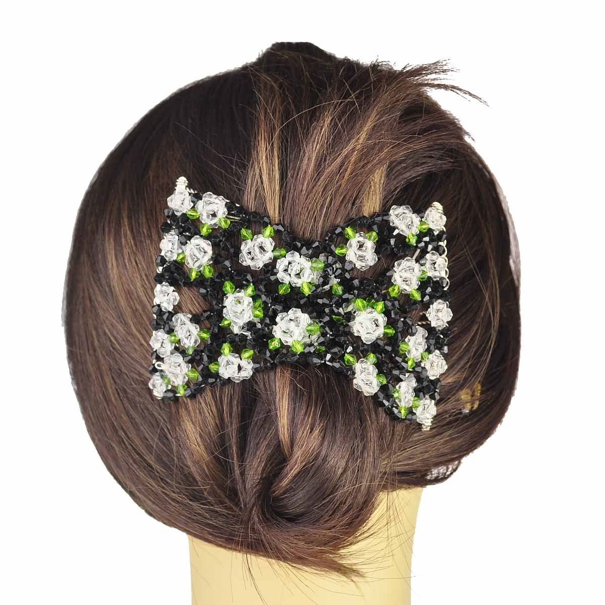 Width 10cm Ladies Rose//Oval Crystal Beads Stretchy Magic Hair Comb Clip