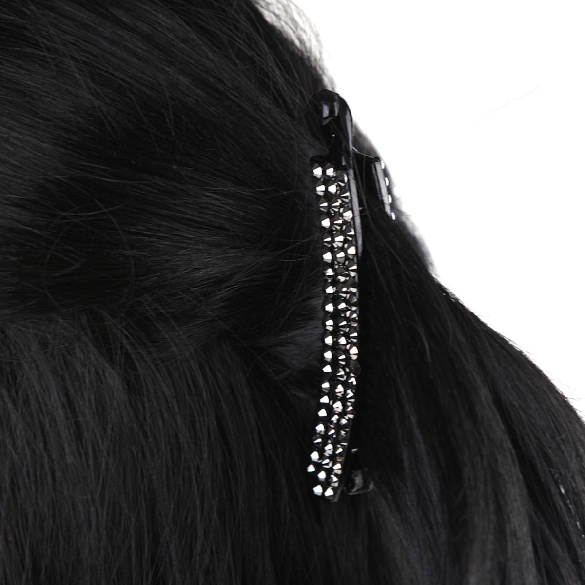 Women Black Bananna Hair Clip Plastic Silver Gem Stones