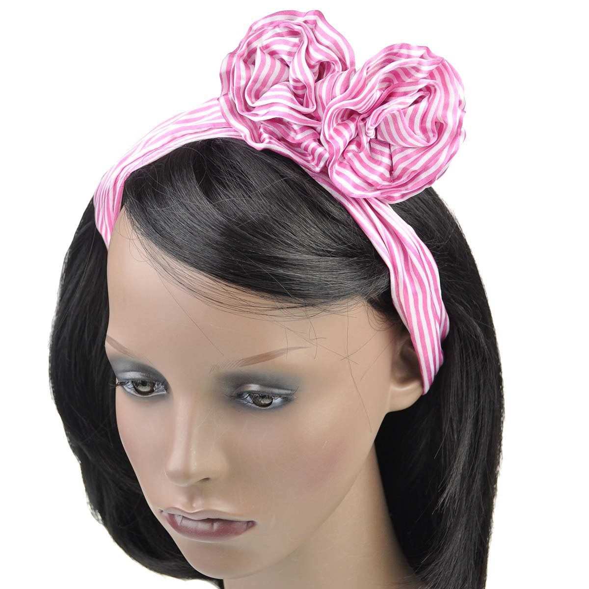 Flower Stripe Wire Headband Retro Band Wrap Hair Bendy Two Flowers