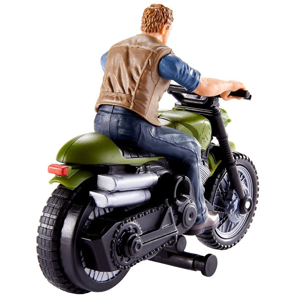 Jurassic World Rip-Run Dinos Velociraptor Azul//Stygimoloch//Owen Motocicleta