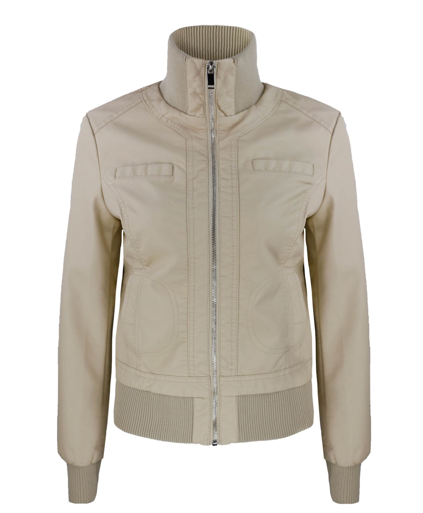 LADIES BOMBER ZIP JACKET WOMENS SOFT FAUX LEATHER CROP BIKER COAT SIZE S-XL