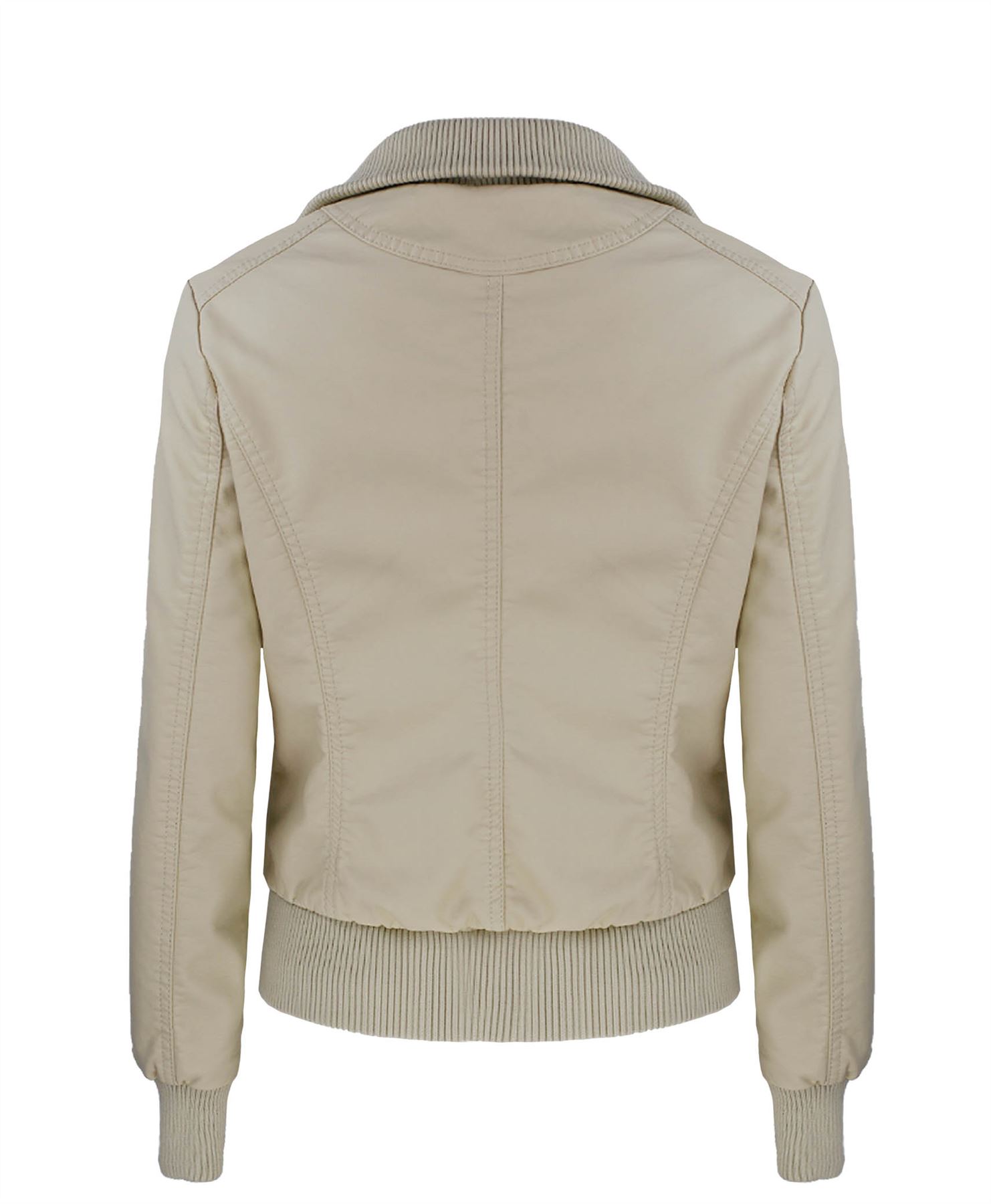 LADIES BOMBER ZIP JACKET WOMENS SOFT FAUX LEATHER CROP BIKER COAT SIZE S-XL