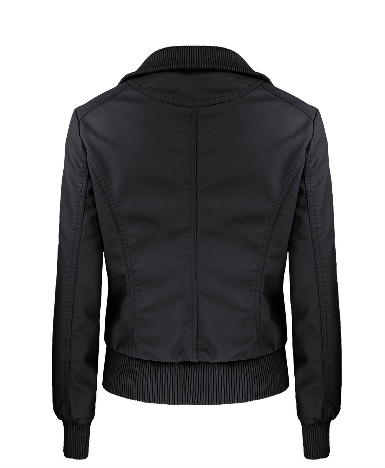 LADIES BOMBER ZIP JACKET WOMENS SOFT FAUX LEATHER CROP BIKER COAT SIZE S-XL