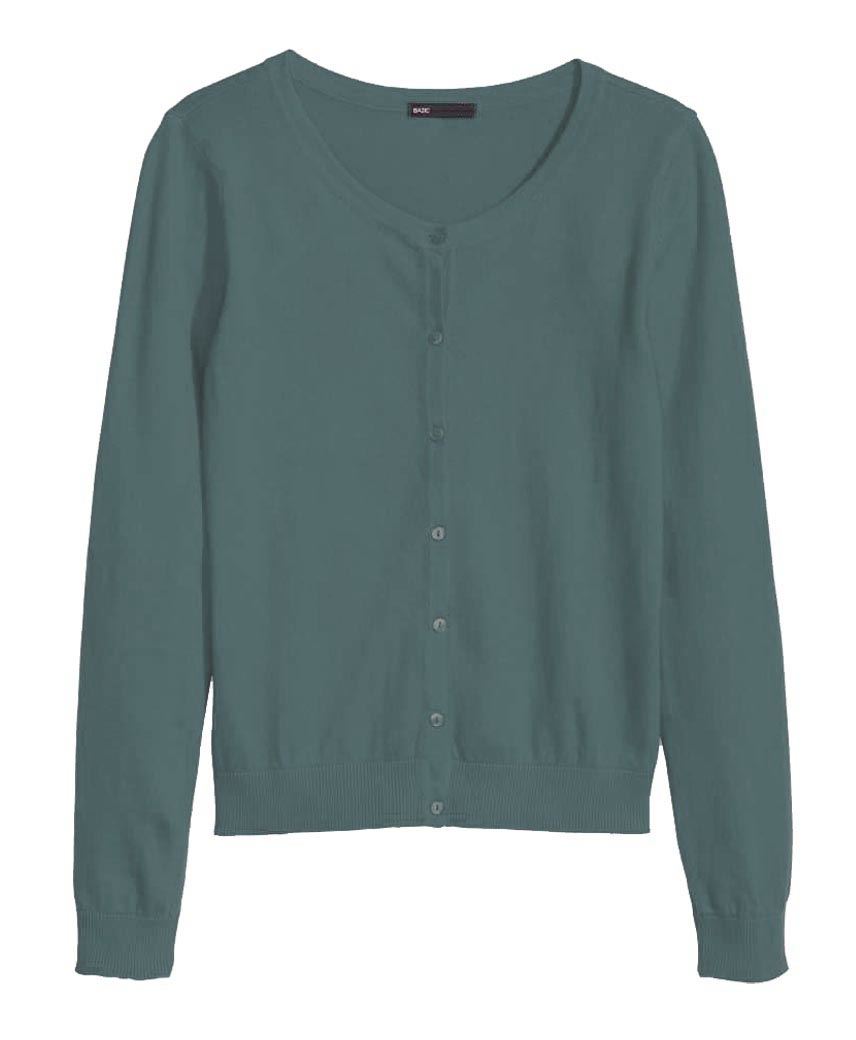 Women Round Neck Fine Knit Cardigan Ladies Long Sleeve Sweater Button Fastening