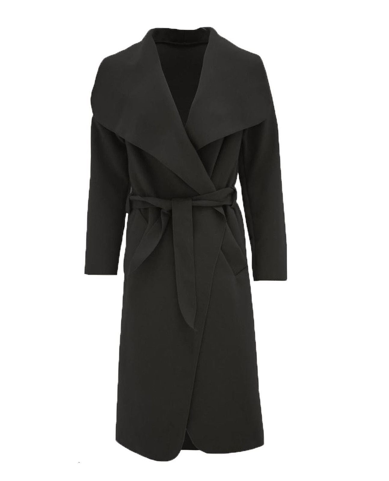 Ladies Italian Waterfall Long Coat Womens Oversized Belted Celeb Drape Duster