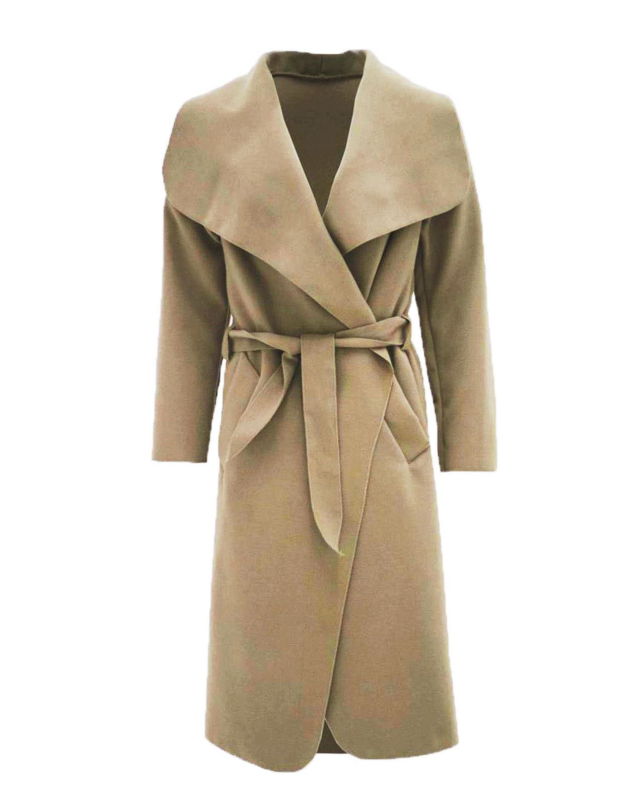 Ladies Italian Waterfall Long Coat Womens Oversized Belted Celeb Drape Duster