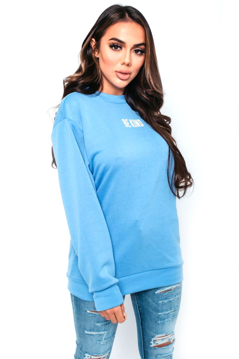 Womens Ladies Be Kind Slogan Oversize Sweatshirt Jumper Sweater Top UK SIZE
