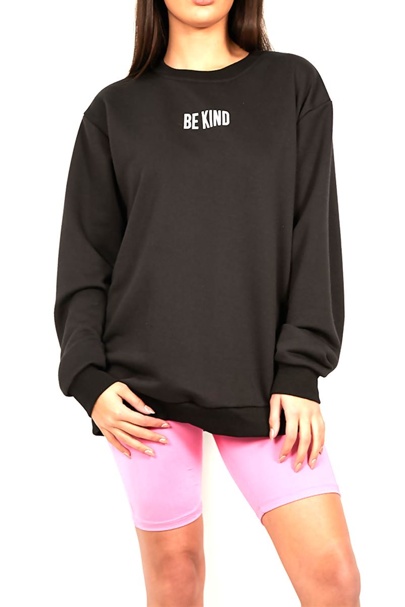 Womens Ladies Be Kind Slogan Oversize Sweatshirt Jumper Sweater Top UK SIZE