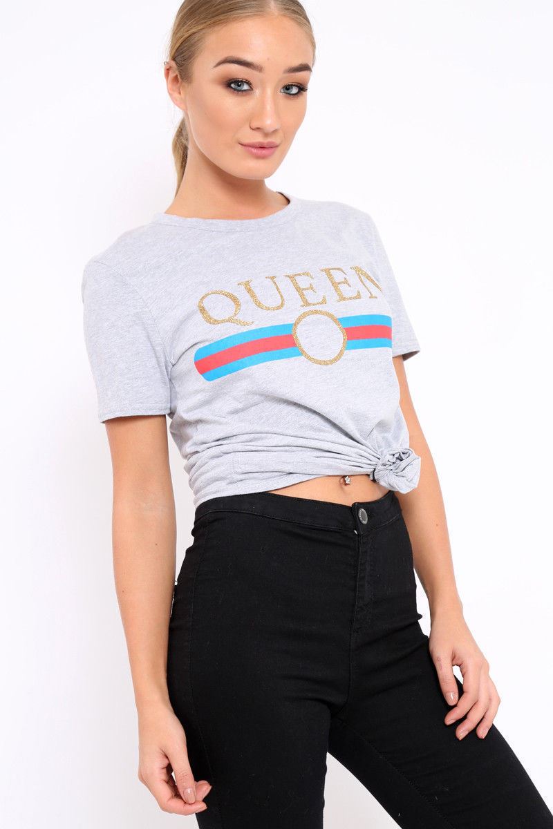 Women Ladies QUEEN BONJOUR GUILTY Slogan Celeb Novelty Tops Vintage T Shirt 8-26