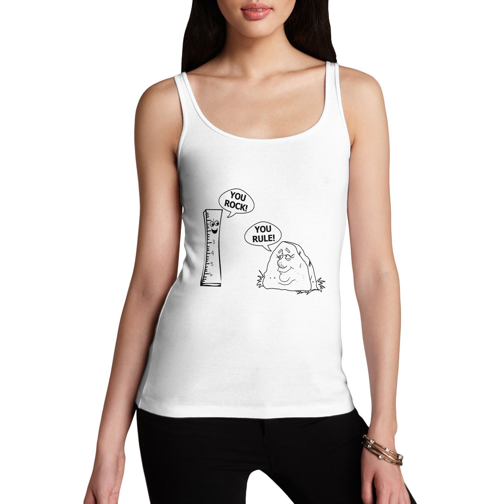 Women/'s You Rock You Rule Rock And Ruler Funny Tank Top