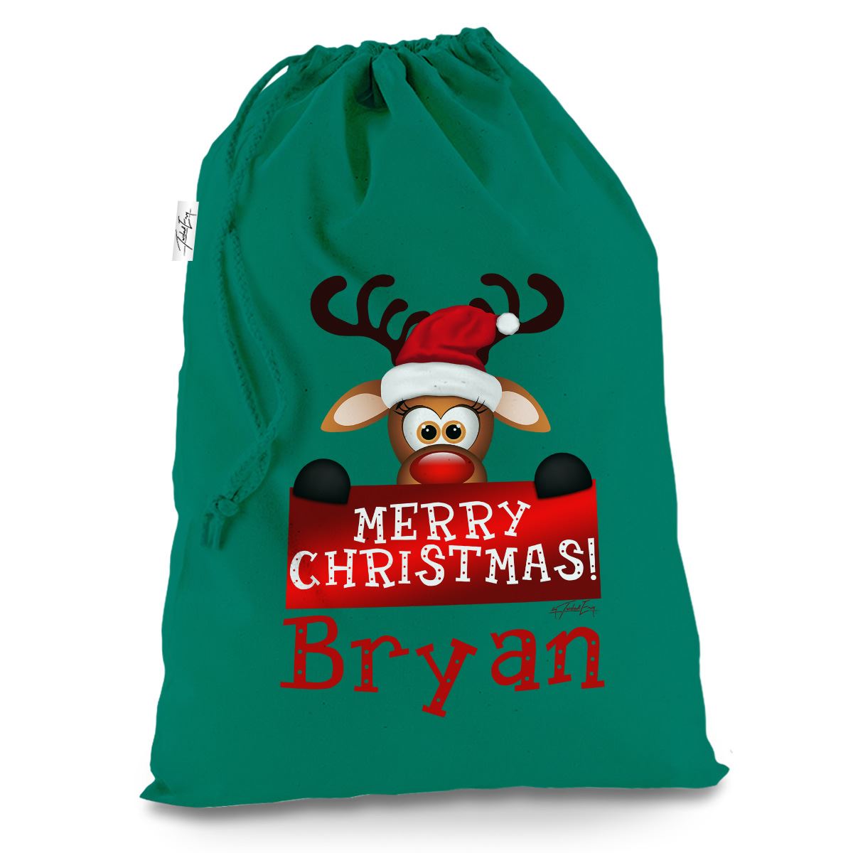 merry christmas reindeer banner green christmas santa sack gift