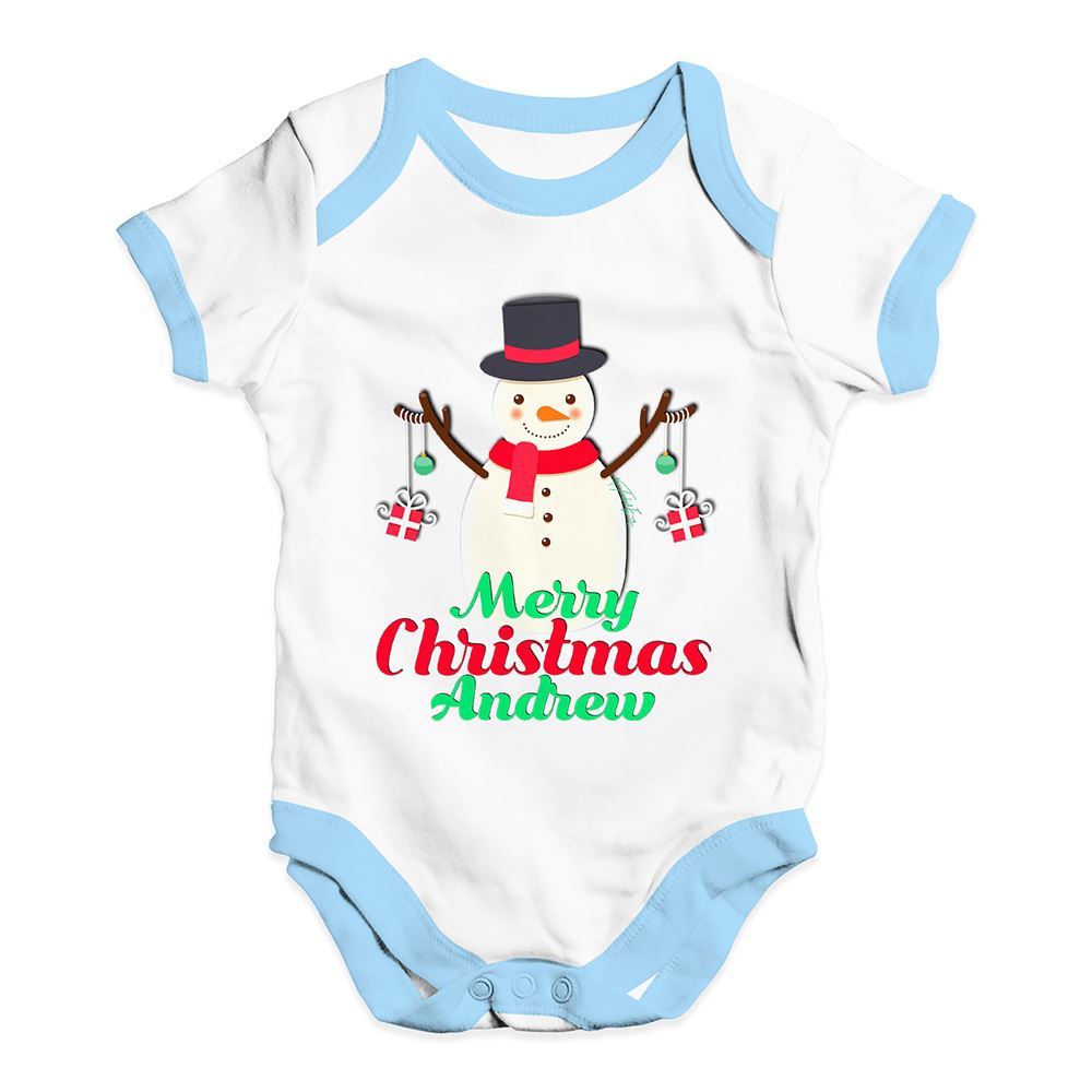 Personalised Merry Christmas Snowman Baubles Baby Funny Baby Grow Bodysuit
