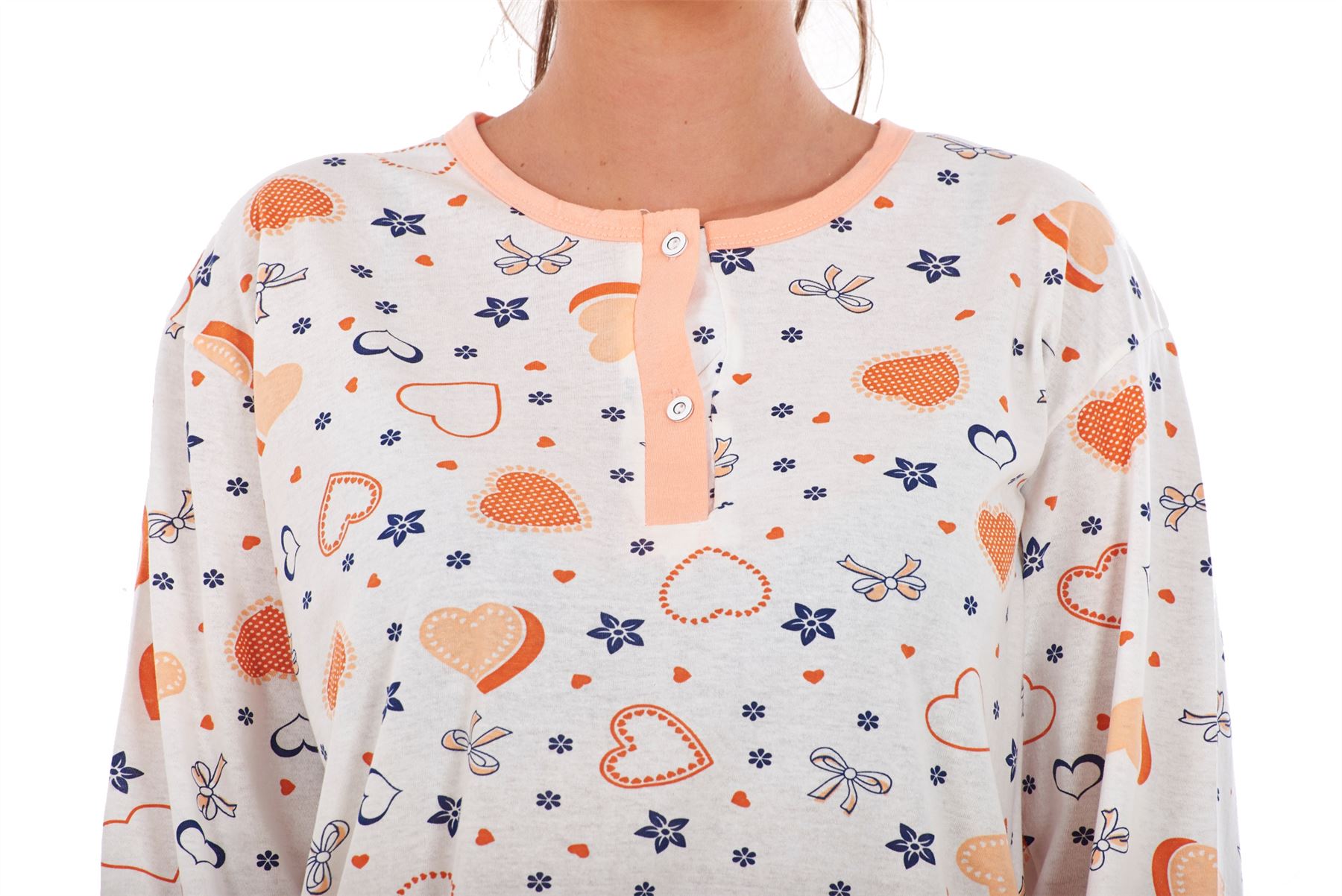 Ladies Long Sleeve Pyjama Set 100/% Cotton Printed Crewneck Soft Loungewear L-3XL