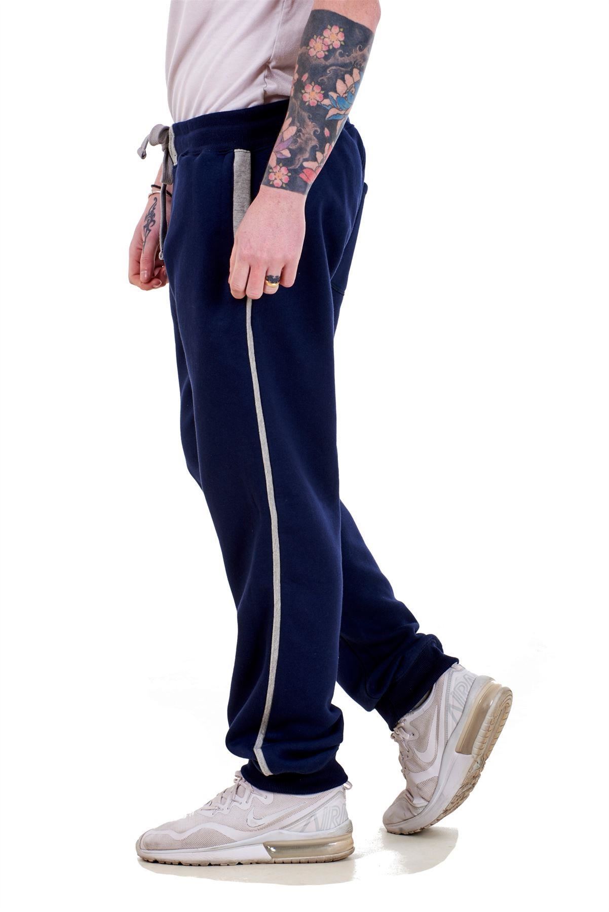 Mens Fleece Jogger Elasticated Pockets Ribbed Casual Pants Black Grey M to XXL