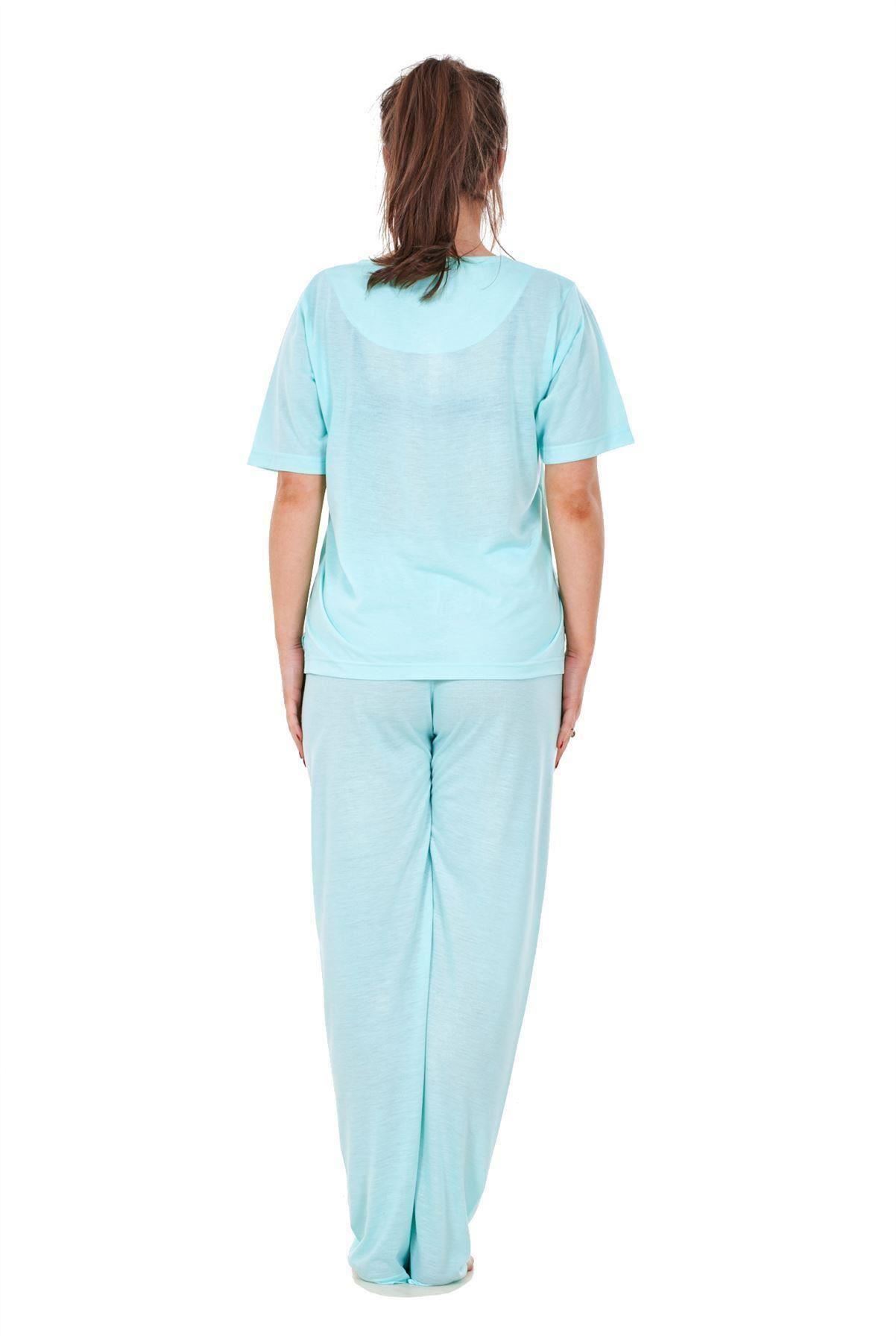 Ladies Pyjama Sets Embroidered Short Sleeve Crew Neck Plain Button Nightwear PJs